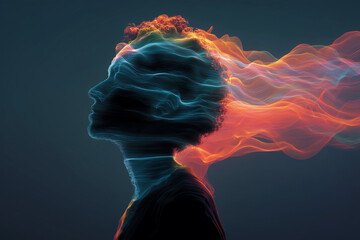 
"Holographic sound waves floating around a person's head 