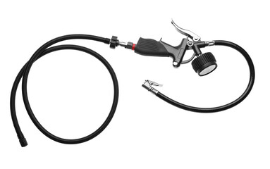 One tire inflation gun with gauge isolated on white, top view