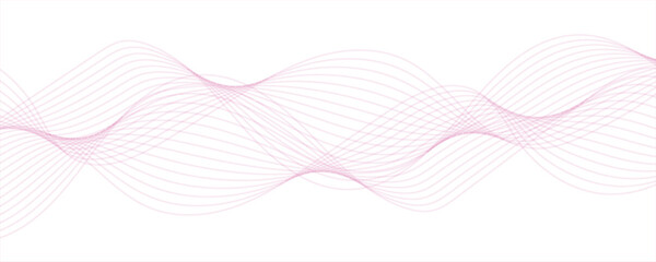 Abstract digital composition with smooth, flowing waveforms made of fine, parallel pink lines.Striped ribbons vector background with lines. Modern lines of geometry wave shapes.