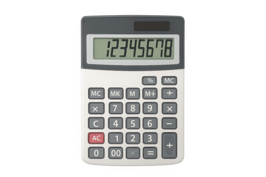 Calculator showing numbers on transparent background
