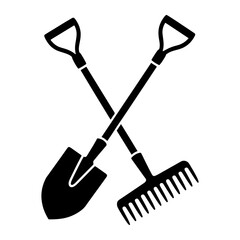 Crossed shovel and rake garden tools gardening agriculture