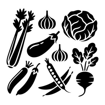 Fresh vegetables collection including celery eggplant cabbage garlic peas and beet vector