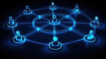 interconnected people icon illuminated by blue light, symbolizing global communication and connection. Abstract digital network illustration