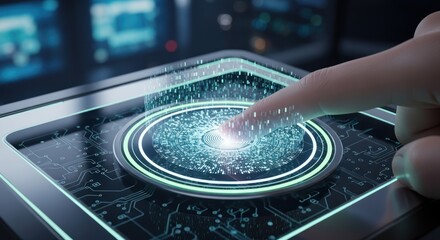 Futuristic Fingerprint Scan on Interactive Touchscreen