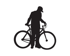 Obraz premium Silhouette of a Man Standing with Bicycle