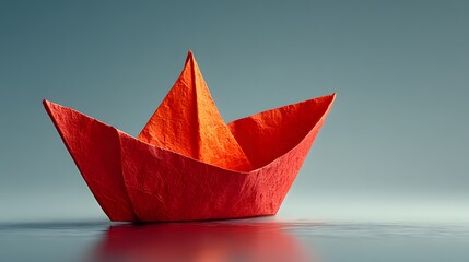 Red paper boat origami floating on water still life photography concept art
