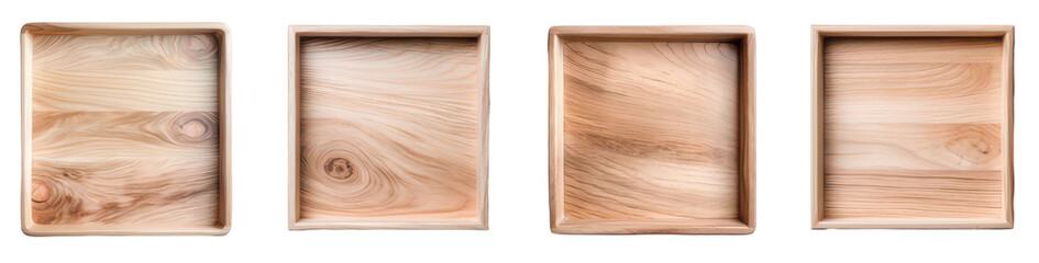 Naklejka premium Four wooden trays with a natural wood grain, perfect for serving and organizing your essentials.