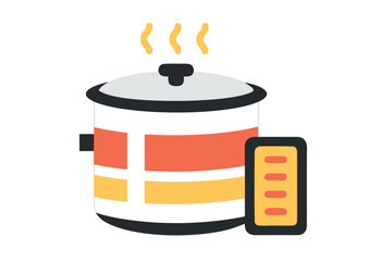 Flat Icon Of A Slow Cooker With Steam And A Menu On White Background cooking kitchen appliance