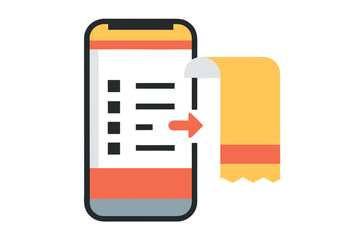 Smartphone Displaying List with Receipt and Arrow on White Background mobile phone