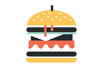 Stylized hamburger icon with dripping sauce and sesame seeds fast food