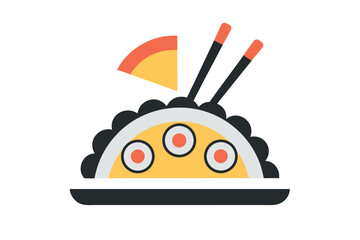 Sushi roll with chopsticks and decorative element on plate maki japanese food