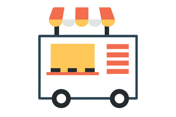 Colorful food truck icon with awning and serving window street food mobile kitchen
