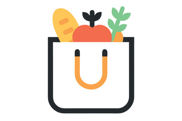 Flat Design Grocery Bag Filled With Food Items On White Background shopping bag groceries