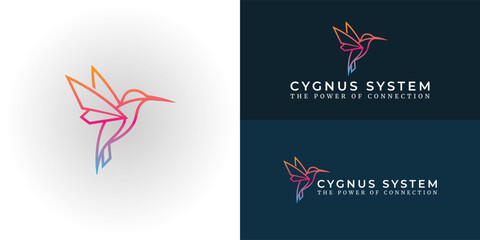 The minimalist hummingbird logo features clean, geometric lines that symbolize agility, speed, and innovation in the tech industry. The vibrant gradient gives it a modern and dynamic touch.
