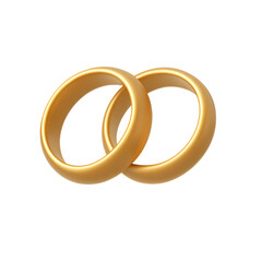 Two interlocking gold wedding rings isolated on transparent background