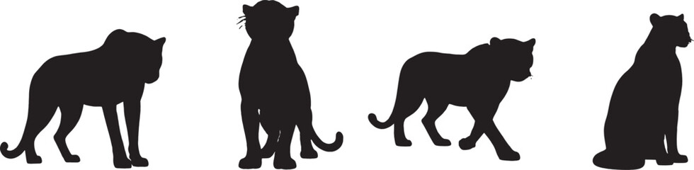 "Leopard silhouette vector set – standing, sitting, walking wild cat outlines for wildlife illustration, logo design, and craft cut files"