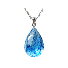 Elegant Teardrop Blue Crystal Pendant Necklace on Silver Chain