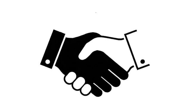 Minimalist black outline handshake icon animating into motion, smooth looped movement of hands meeting and shaking