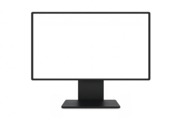 Realistic black computer monitor with transparent screen on transparent background