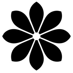 Stylized black flower with eight petals and white center