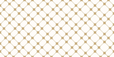 Golden vector seamless pattern with geometric lattice, grid, rounded mesh. Gold and white background with nodes, curved shapes, net, tiles. Abstract minimal ornament. Simple repeating all-over design © Olgastocker