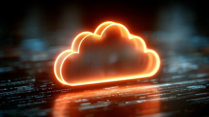 Glowing cloud icon floating over data streams, indicating data storage for IT business