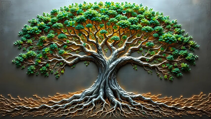 Fototapeta premium Tree in the park with spread roots I Wall Decor 