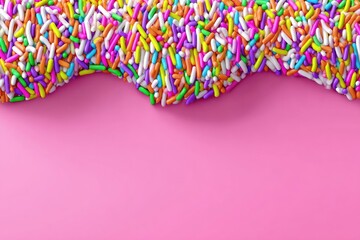 Colorful sprinkles cascading over pink background