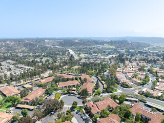 Aerial view of Del Mar Neighborhood, San Diego County, California, United States, located next the coast of the Pacific Ocean