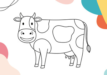 Cute cartoon cow for children coloring pages with big smile and spots on farm animals learning fun