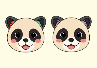 Fototapeta premium Spot the difference between these adorable panda bear faces with distinct ear markings and cheek blushes challenging visual puzzle