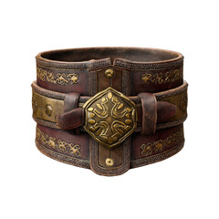 Ornate Medieval Leather Belt with Brass Buckle and Celtic Knotwork