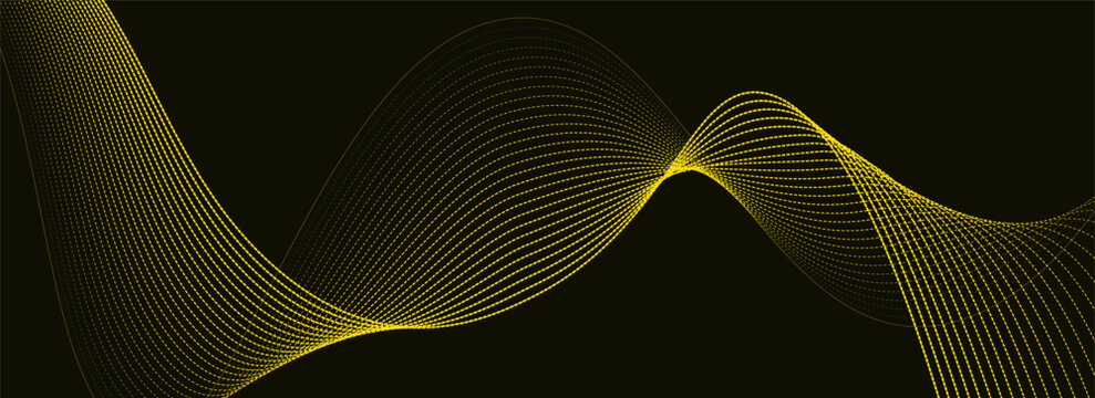 Vector abstract background with dynamic yellow waves, lines and particles.