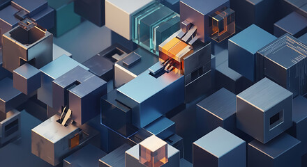 Abstract Geometric Cubes with Metallic Sheen image