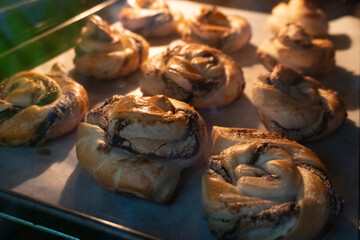 Puff pastry chocolate swirls. Dessert. Pastry