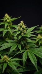 Fototapeta premium Dense cannabis leaf foliage against a green backdrop