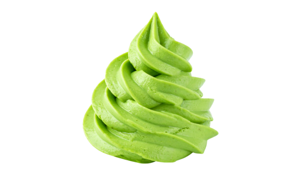 Vibrant Matcha Soft Serve Swirl Isolated Studio Shot on White. Matcha soft serve swirl close up  on transparent background. clipping path. PNG. Graphic resources.