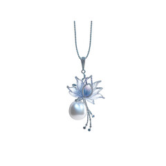 Elegant Lotus Flower and Pearl Pendant Necklace