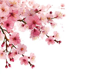 Pink cherry blossoms on white background