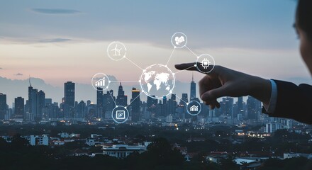 Global Business and Technology Network Over Cityscape