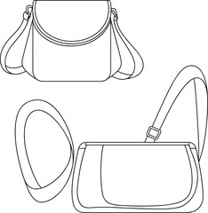 Stylish handbag illustration, modern purse design, fashion accessories, trendy bags, line art drawing, CAD drawing flat vector illustration, elegant style