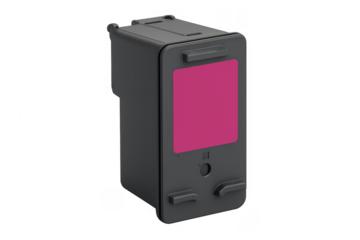 Magenta ink cartridge on transparent background, printing supplies
