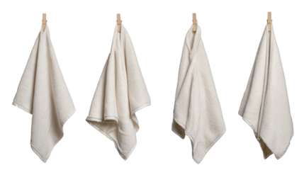 Clean white towels hanging on a clothesline, fresh laundry day freshly