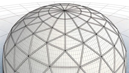 Geometric Dome Structure with Triangular Panels and Gridlines, Architectural Design Visual.