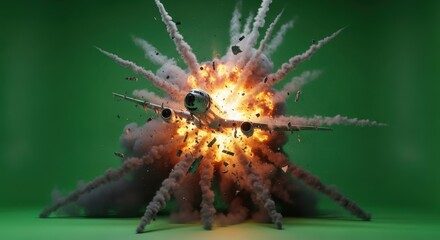 Airplane Explosion Dramatic Crash Scene Green Screen
