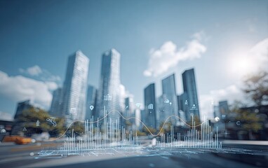 Urban cityscape overlaid with digital data