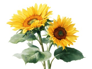 Obraz premium Two Large Sunflowers in Minimalist Watercolor Illustration
