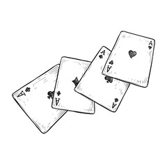 four aces cards vector line art hand drawn illustration