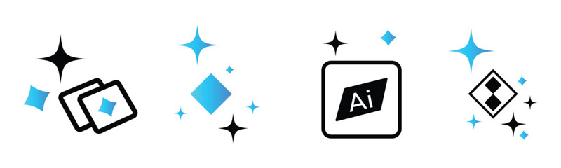 AI generate icon set ai, sparkle star with square button, artificial intelligence star logo, futuristic digital icons, modern tech aesthetic