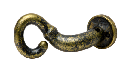 Antique brass hook showcasing ornate, weathered design perfect for vintage decor projects